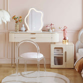 White modern makeup vanity table with LED lighted mirror and storage cabinet main product image